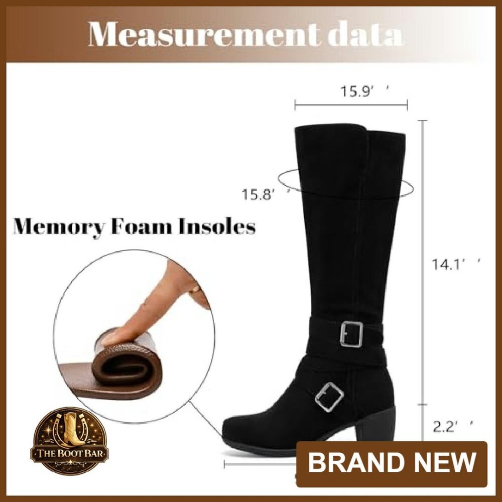 Women's Knee High Boots Chunky Heel Pointed Toe Leather Lining Comfortable - Picture 6 of 8